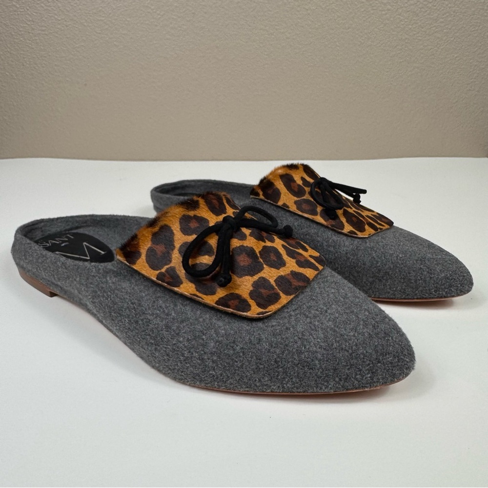 SANT M Cortina Felted Mules Leopard Gray‎ Slip On Pointed Shoes European EUC